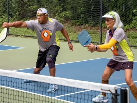A pickleball player on the court, symbolizing confidence and mental training in tournaments